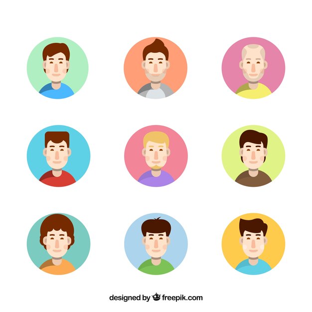 Variedad colorida de avatares masculinos