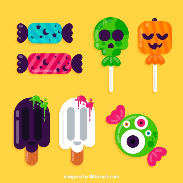 Variedad colorida de caramelos de halloween