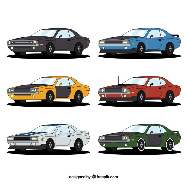 Variedad colorida de coches americanos