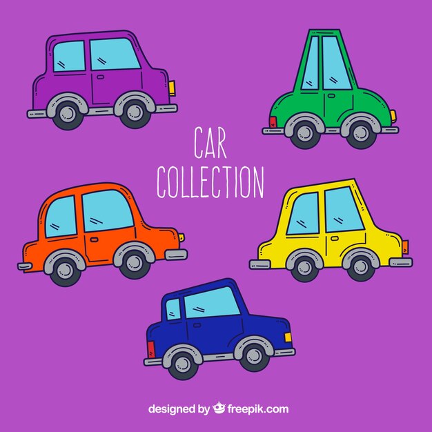 Variedad colorida de coches graciosos