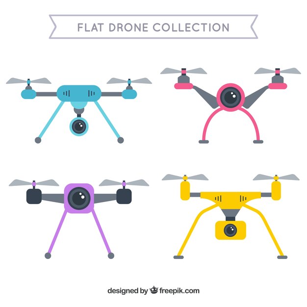 Variedad colorida de drones con diseño plano