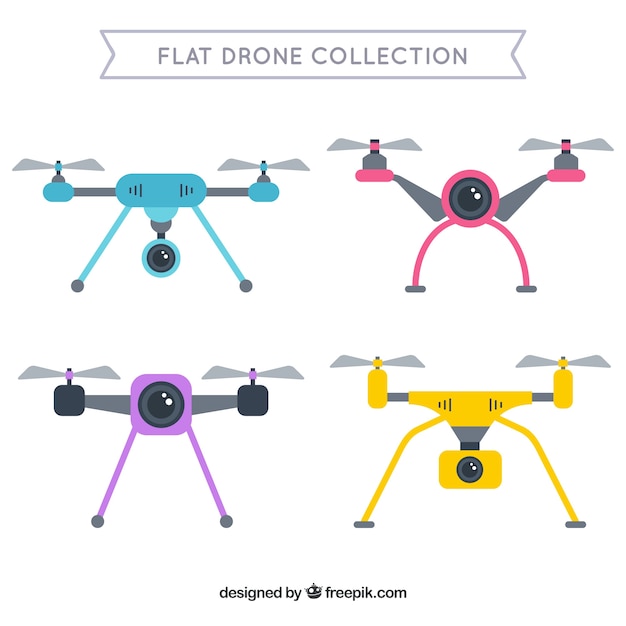 Variedad colorida de drones con diseño plano