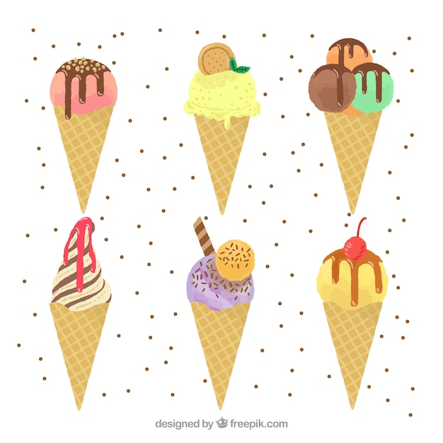 Vector gratuito variedad de conos de helado planos