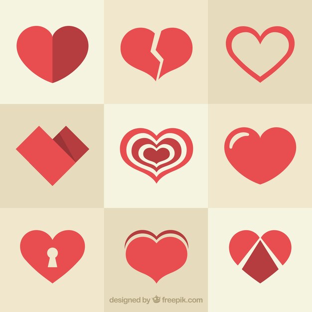 Variedad de corazones diferentes