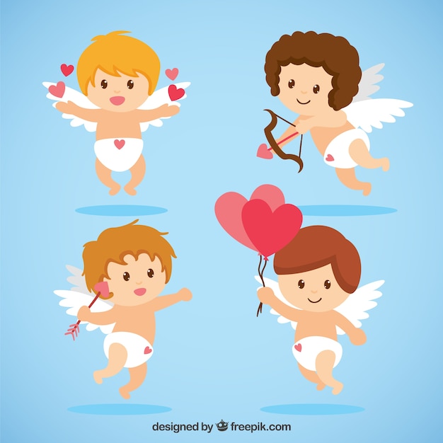 Vector gratuito variedad de cupidos ilustrados