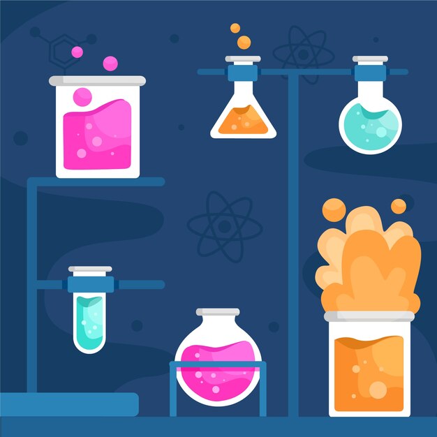 Variedad de diseño plano de gafas de laboratorio de ciencias