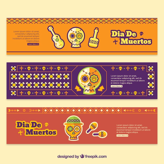 Vector gratuito variedad divertida de banners del día de muertos