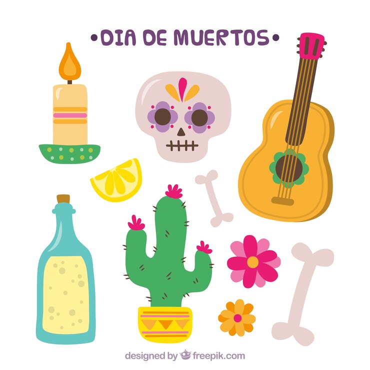 Vector gratuito variedad divertida de elementos del día de muertos