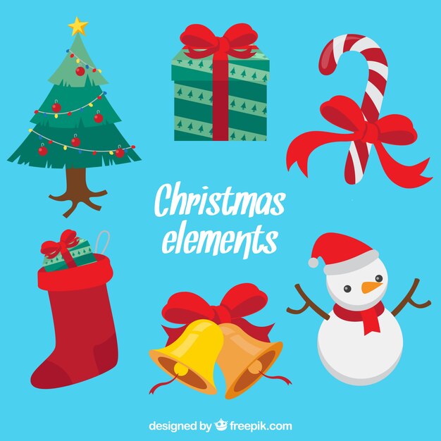 Variedad divertida de elementos de navidad