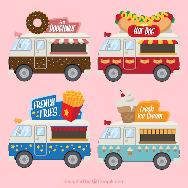 Variedad divertida de food trucks modernas