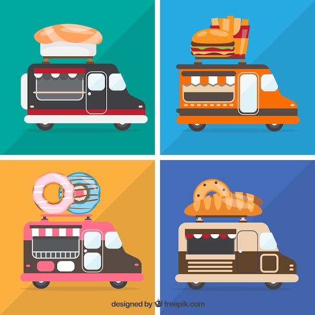 Vector gratuito variedad divertida de food trucks modernos