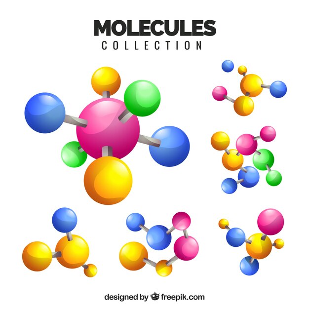 Variedad divertida de moléculas coloridas