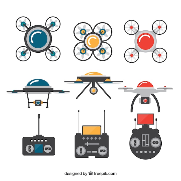 Vector gratuito variedad de drones con estilo colorido