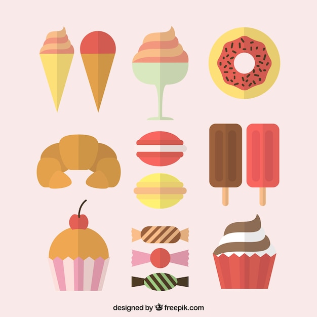 Vector gratuito variedad de dulces en diseño plano