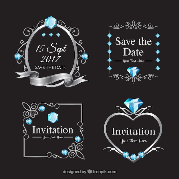 Vector gratuito variedad elegante de etiquetas de boda con diamantes