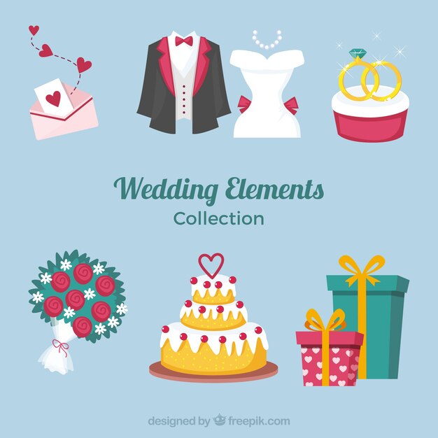 Variedad de elementos de boda planos