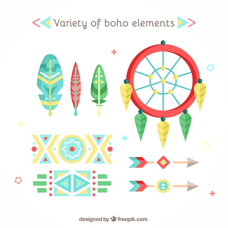 Vector gratuito variedad de elementos boho en diseño plano
