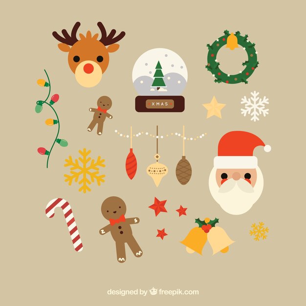 Variedad de elementos bonitos de navidad 