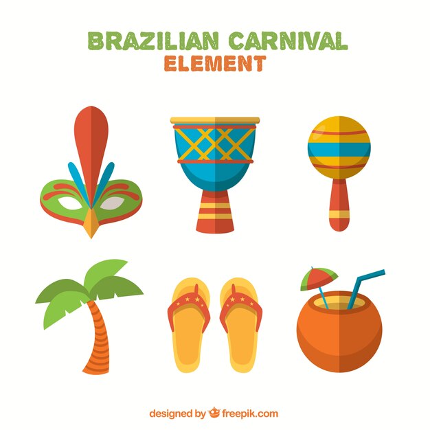 Variedad de elementos de carnaval brasileño en diseño plano 
