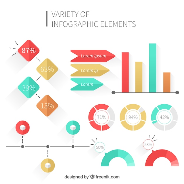 Variedad de elementos coloridos en diseño plano para infografías