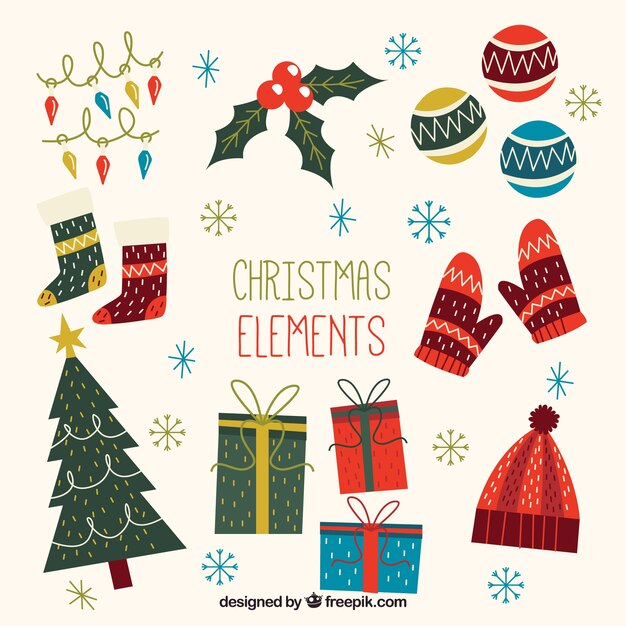 Variedad de elementos decorativos de navidad vintage 