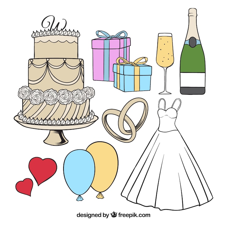Vector gratuito variedad de elementos dibujados a mano para bodas