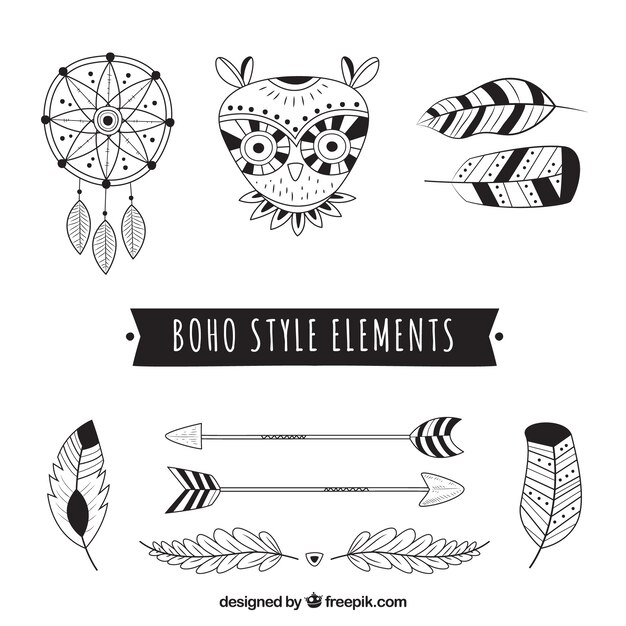 Variedad de elementos en estilo boho