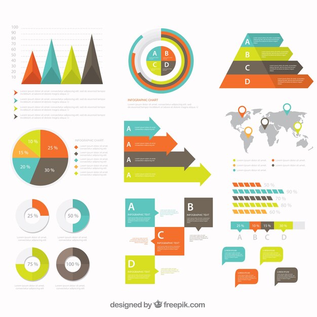 Variedad de elementos infográficos en diseño plano