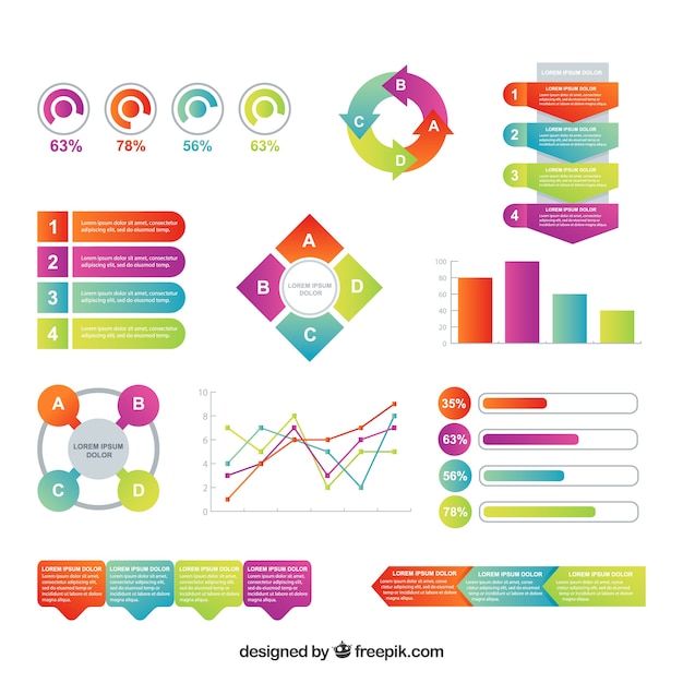 Variedad de elementos infográficos en diseño plano