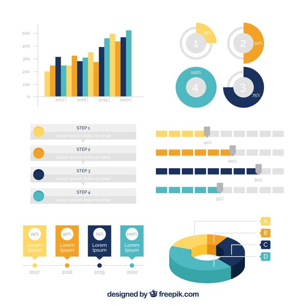 Variedad de elementos infográficos útiles en diseño plano