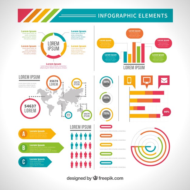 Variedad de elementos infográficos útiles en diseño plano
