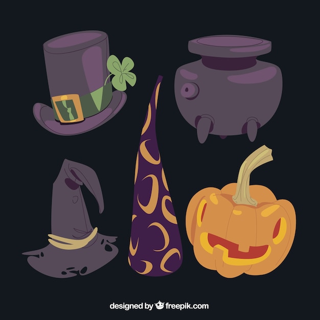 Vector gratuito variedad de elementos mágicos de halloween
