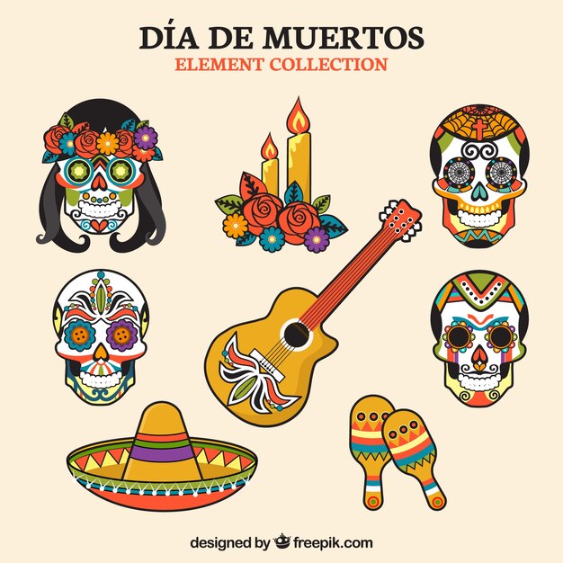 Variedad de elementos mexicanos con estilo original