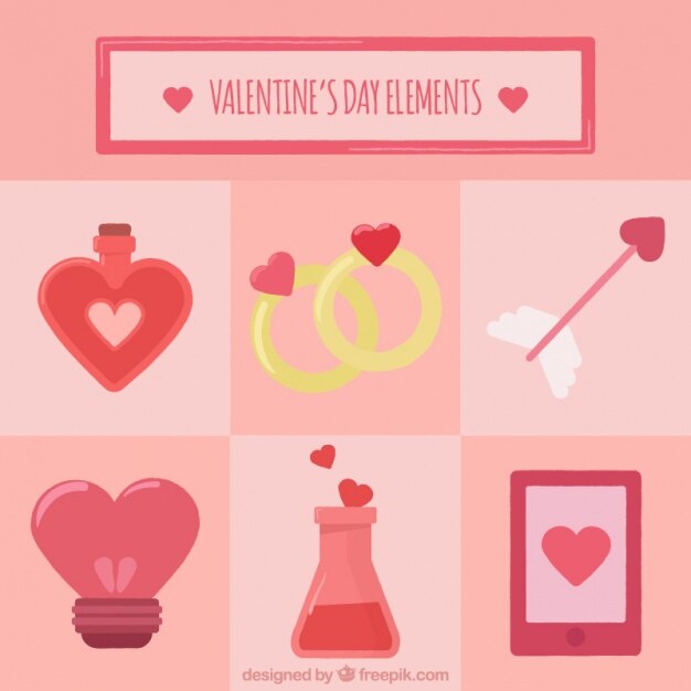 Vector gratuito variedad de elementos de san valentín en diseño plano 