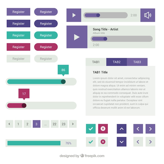 Variedad de elementos web en diseño plano