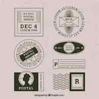 Vector gratuito variedad de estampas vintage de servicio postal