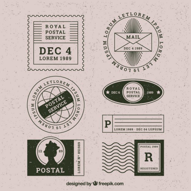 Variedad de estampas vintage de servicio postal