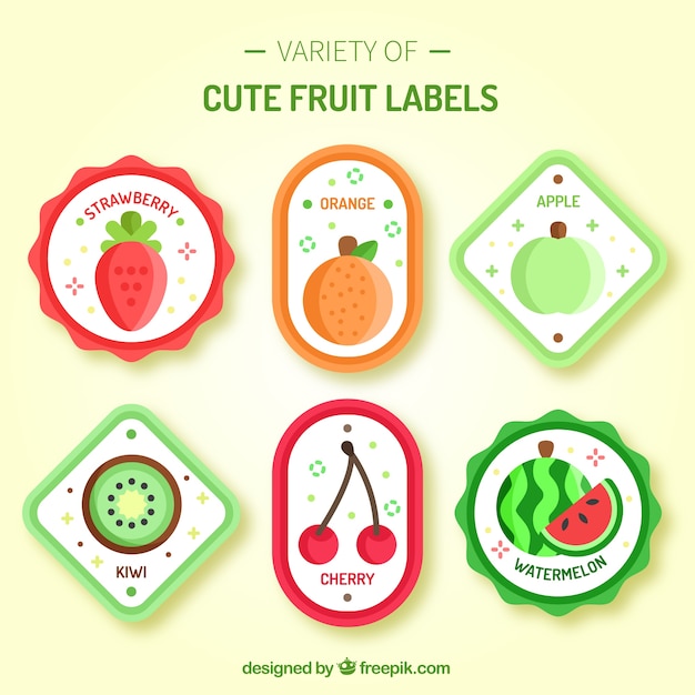 Variedad de etiquetas de fruta lindas