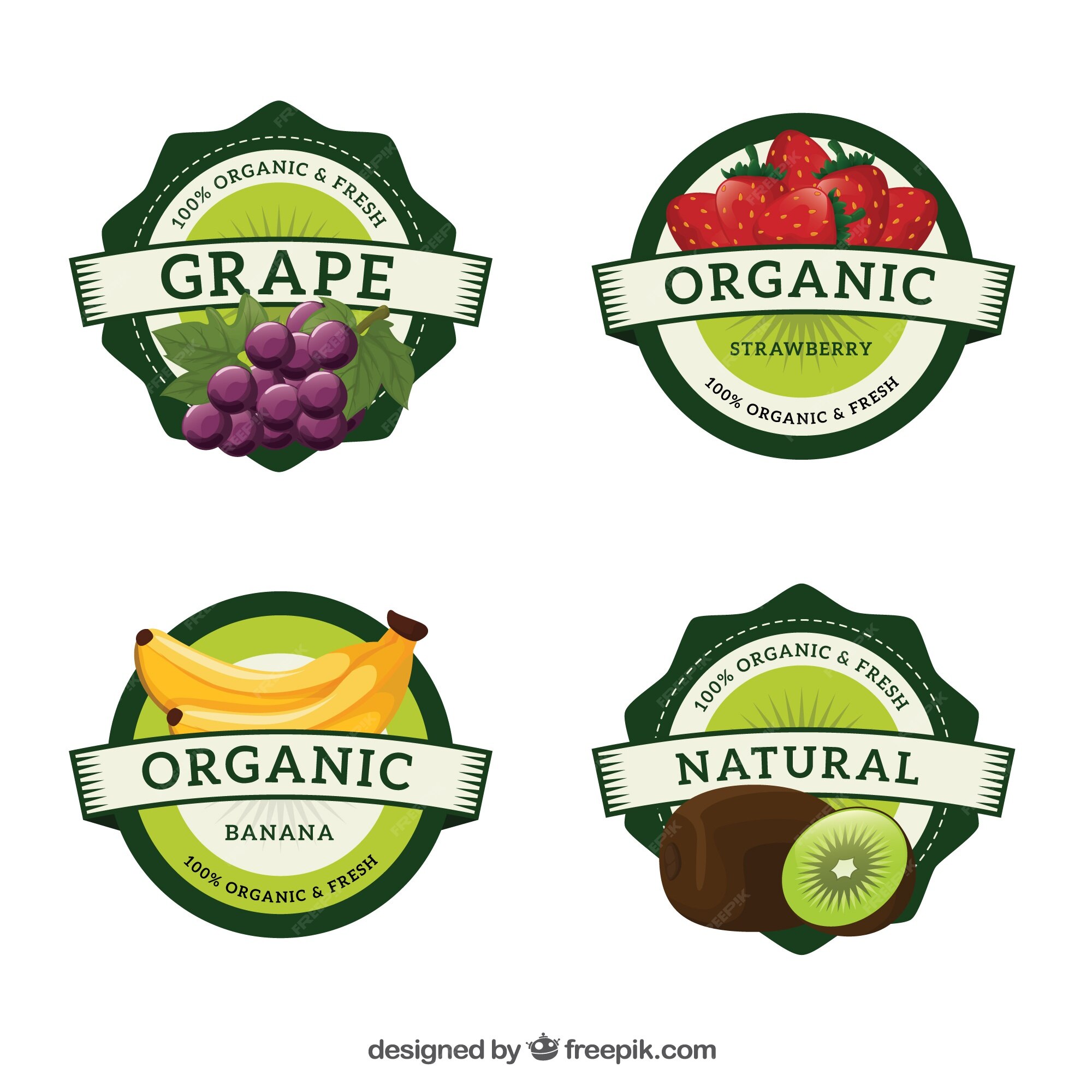 Variedad de etiquetas frutas redondas | Vector Gratis