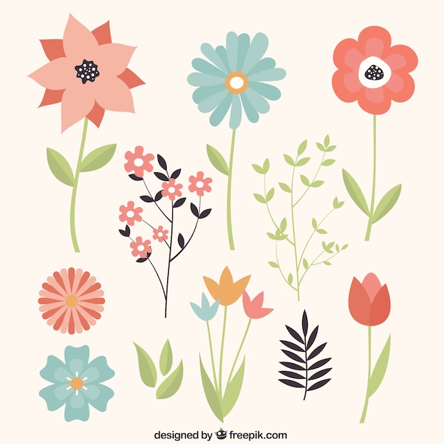 Variedad de flores en estilo vintage 