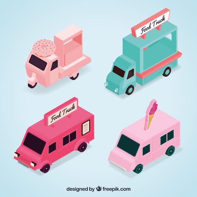 Vector gratuito variedad de food trucks con estilo isométrico