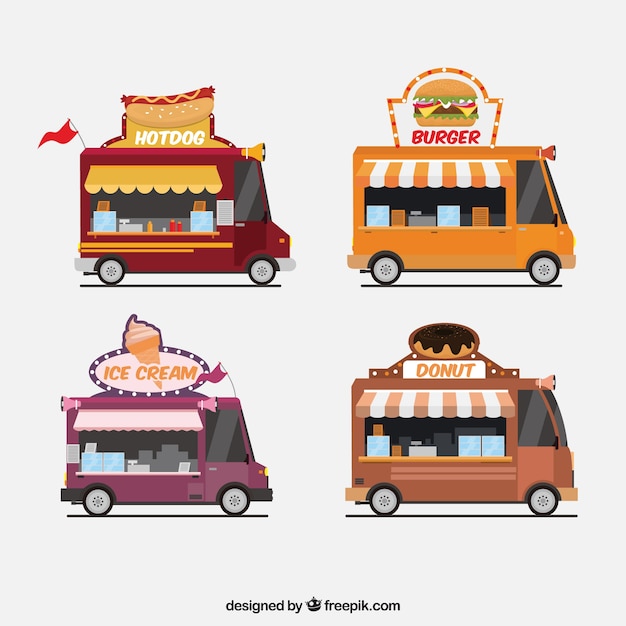 Vector gratuito variedad de food trucks con estilo