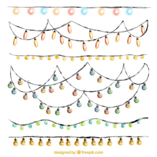 Variedad de guirnaldas de luces de acuarela 
