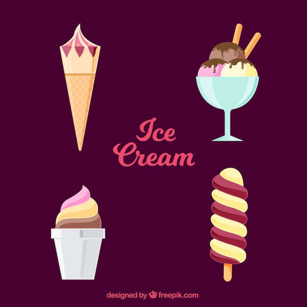 Vector gratuito variedad de helados apetitosos en diseño plano