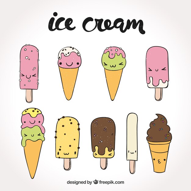 Variedad de helados dibujados a mano