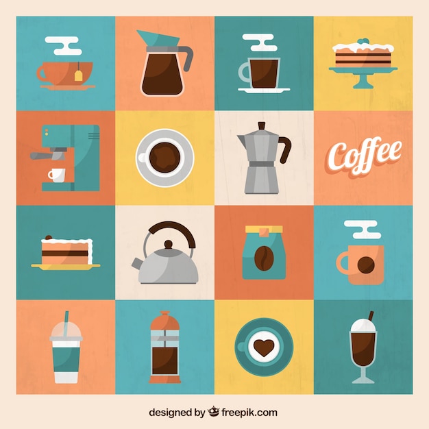 Vector gratuito variedad de iconos de café