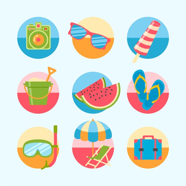Variedad de iconos coloridos de verano