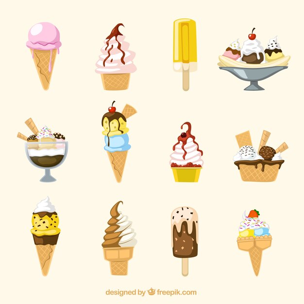Variedad de ilustraciones de helado