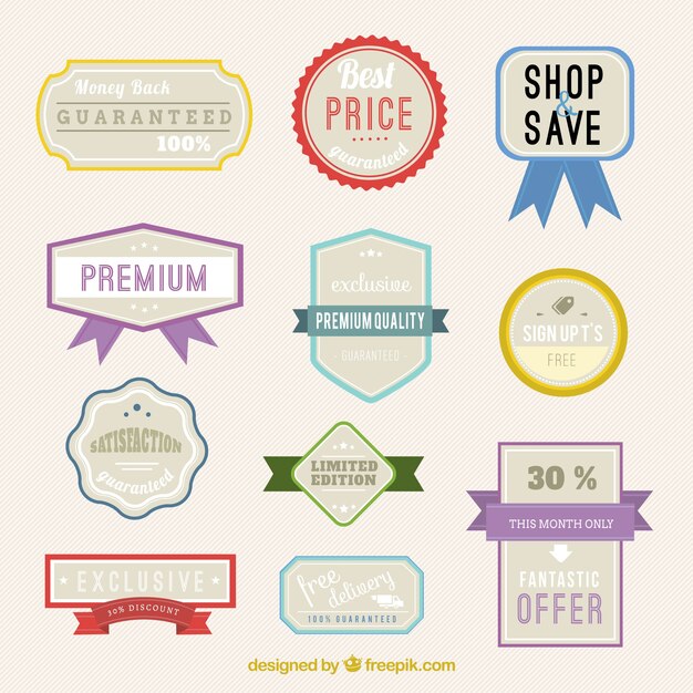 Variedad de insignias de tienda