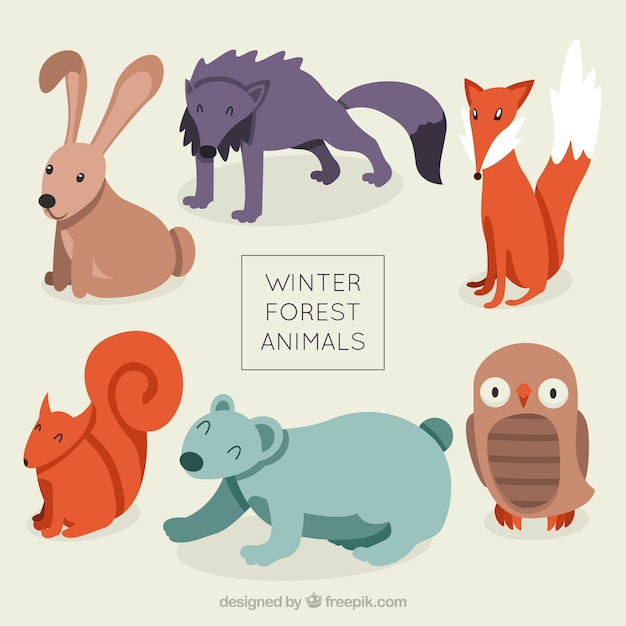 Vector gratuito variedad de lindos animales del bosque